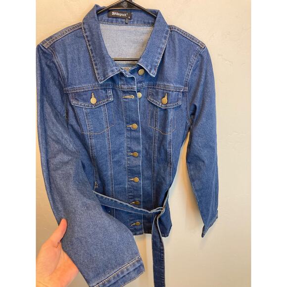 Allegra K Long Sleeve Denim Tie Waist Belt Button Up Jacket NEW Size Medium - Picture 5 of 10